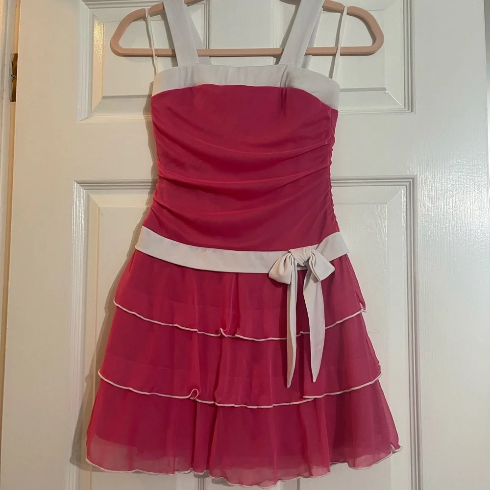 I.N. San Francisco Formal Hot Pink Dress White Straps & Bow Girls Size 10 π - Picture 8 of 16